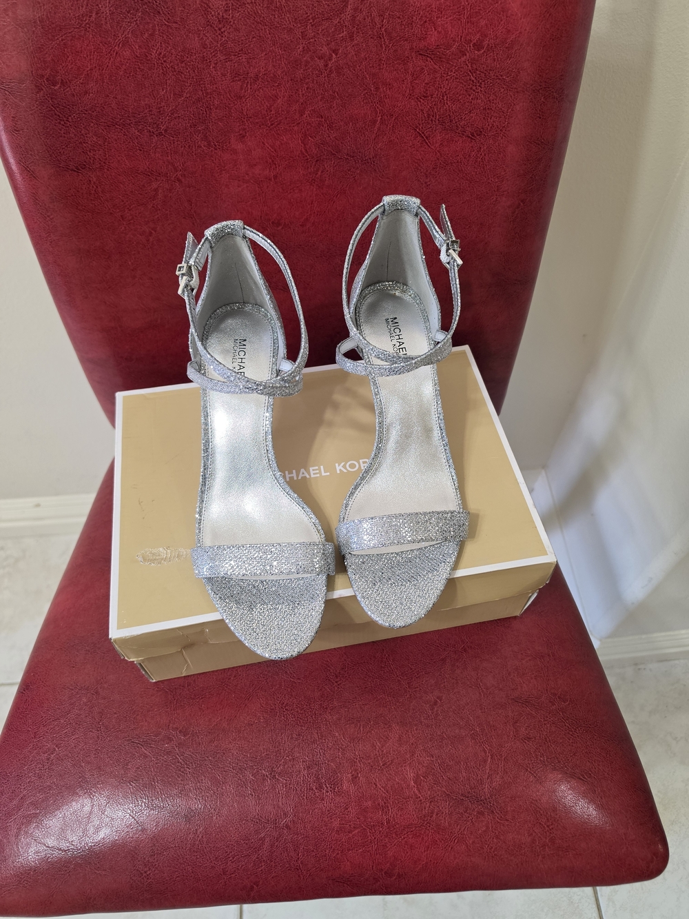 Michael Kors Silver Glitter Ankle-Strap Sandals for Women